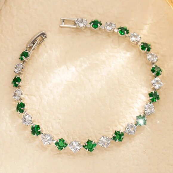 925 Silver Womens 1ct Diamond 2ct Green Emerald Gemstone Tennis Bracelet Jewelry - Picture 4 of 5